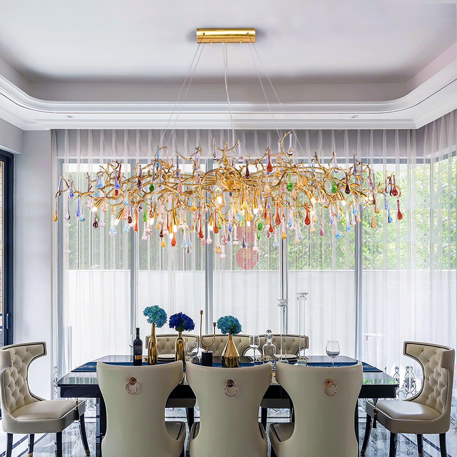 Colorful Raindrop Brass Branch Chandelier - ∅ 39.4″ x W 21.7″ x H 15.7″Brass & ColorfulBlushlighting