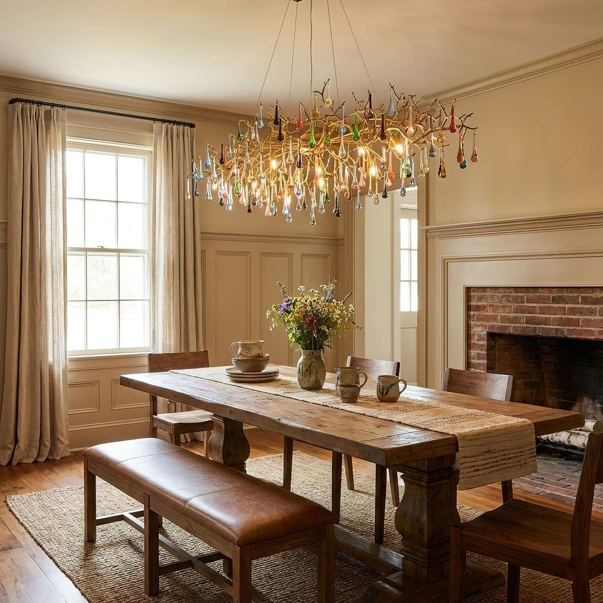 Colorful Raindrop Brass Branch Chandelier - ∅ 39.4″ x W 21.7″ x H 15.7″Brass & ColorfulBlushlighting