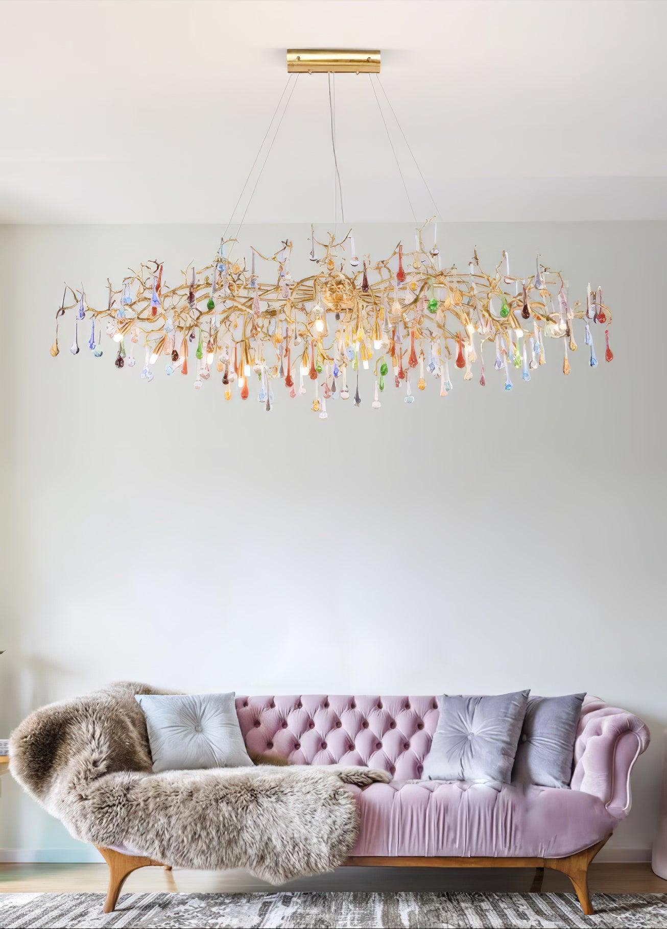 Colorful Raindrop Brass Branch Chandelier - ∅ 39.4″ x W 21.7″ x H 15.7″Brass & ColorfulBlushlighting