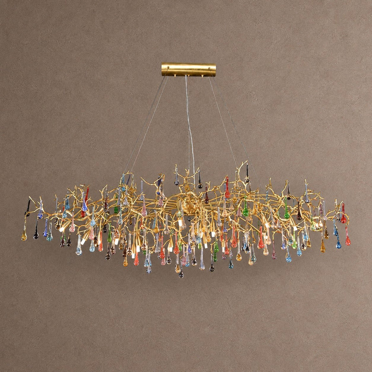 Colorful Raindrop Brass Branch Chandelier with Crystal Accents - ∅ 39.4″ x W 21.7″ x H 25.6″Brass & ColorfulBlushlighting