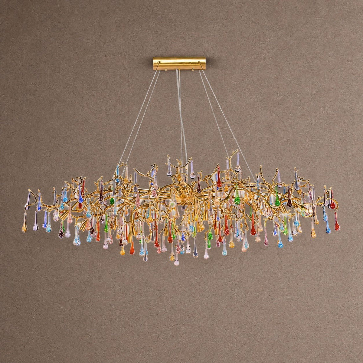 Colorful Raindrop Brass Branch Chandelier with Crystal Accents - ∅ 39.4″ x W 21.7″ x H 25.6″Brass & ColorfulBlushlighting