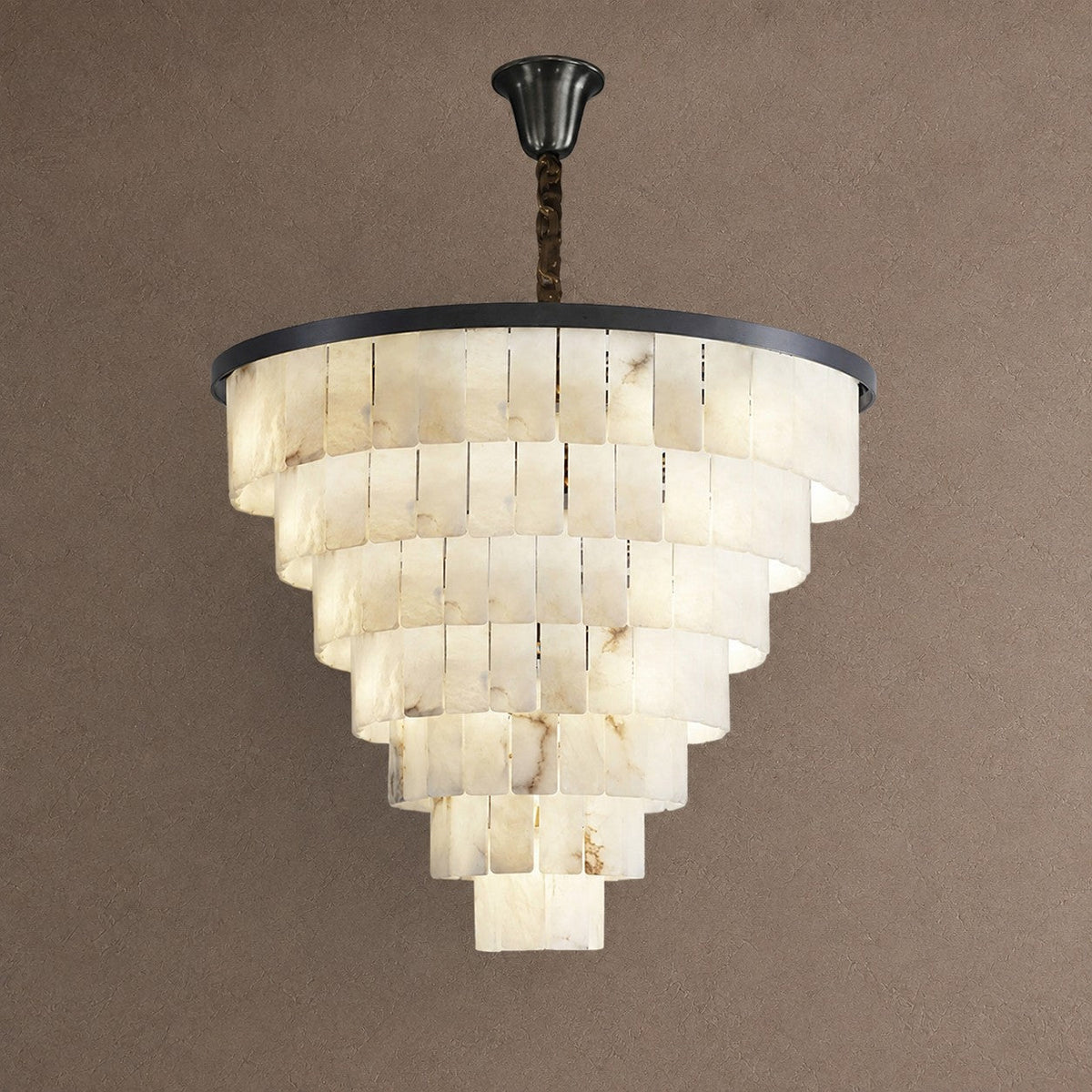 Contemporary Black Alabaster 16-Light Tiered Chandelier, 43 inch - 45cm / 18"Blushlighting