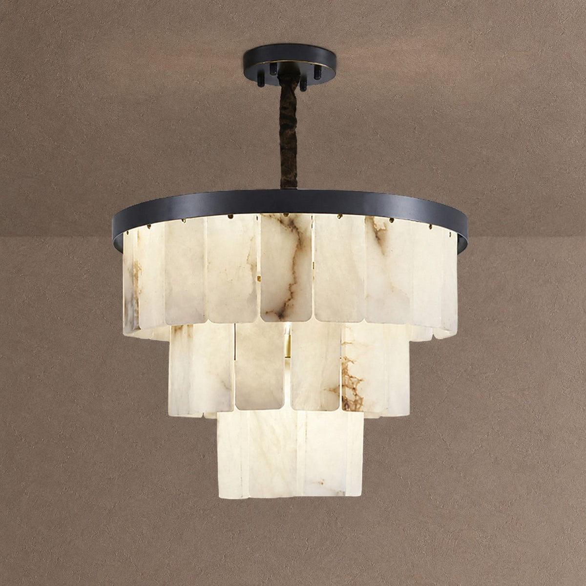 Contemporary Black Alabaster 16-Light Tiered Chandelier, 43 inch - 45cm / 18"Blushlighting