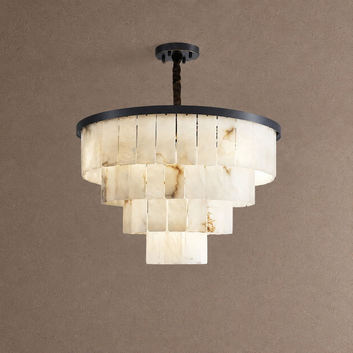 Contemporary Black Alabaster 16-Light Tiered Chandelier, 43 inch - 45cm / 18"Blushlighting