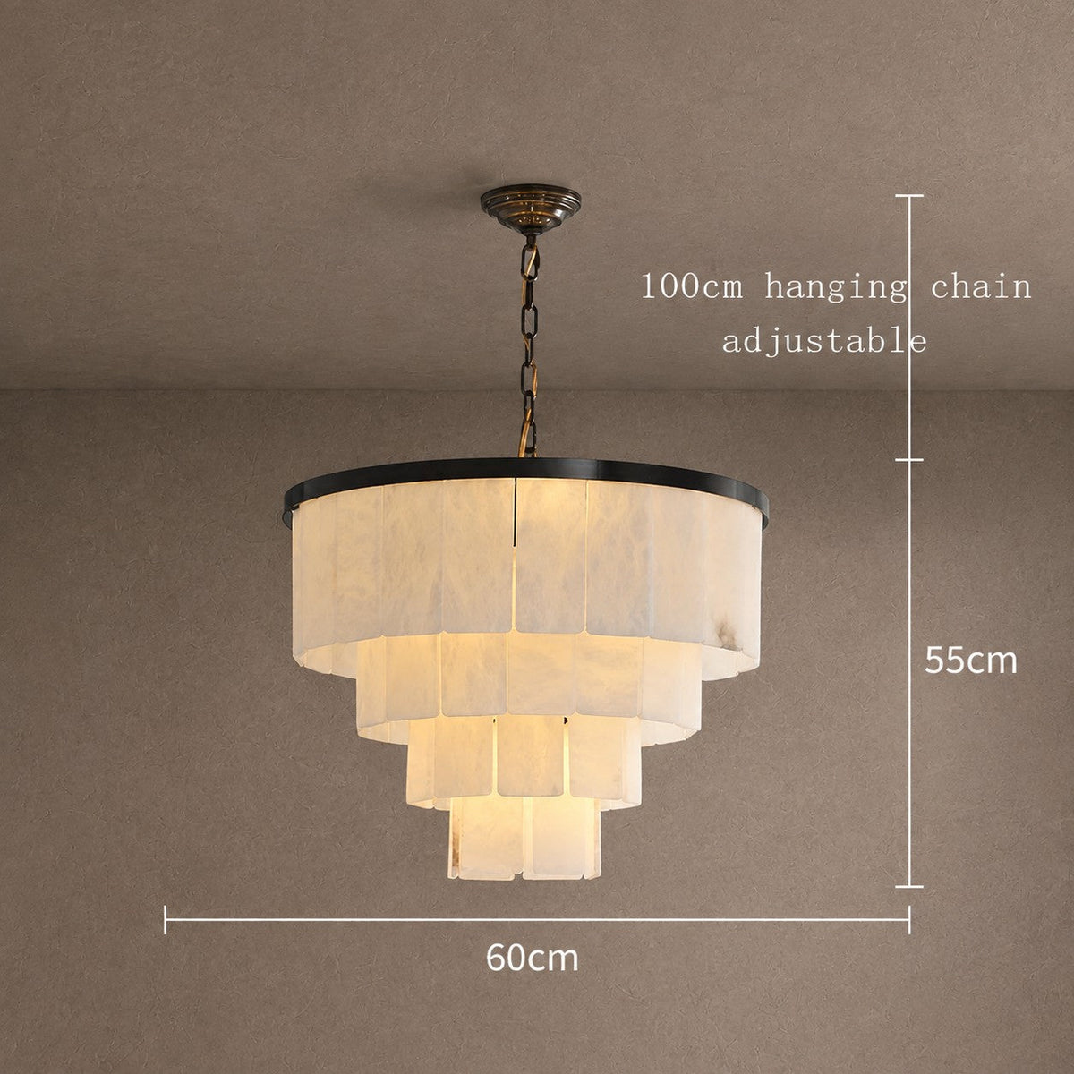Contemporary Black Alabaster 16-Light Tiered Chandelier, 43 inch - 60cm / 24"Blushlighting