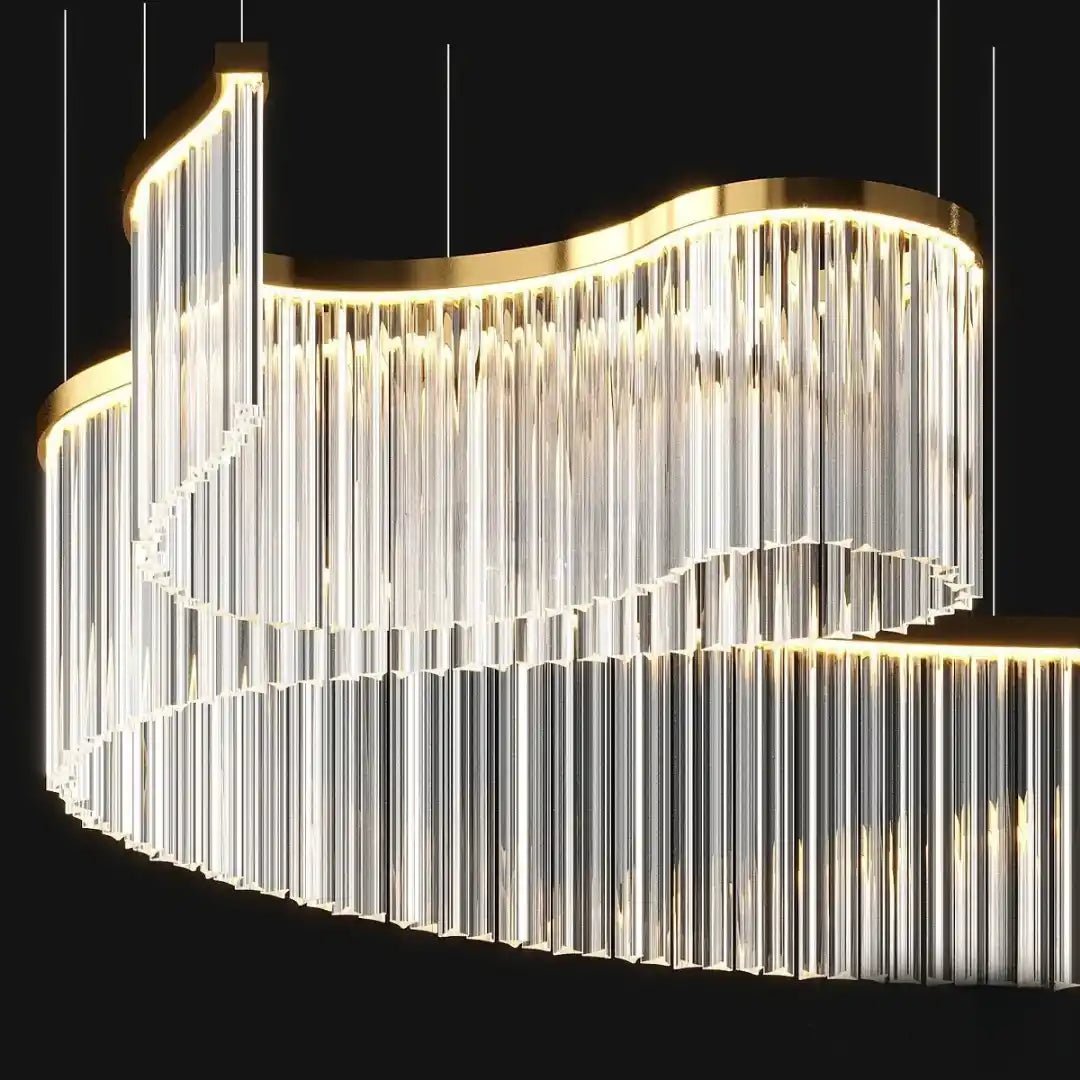 Contemporary Flowing Silhouette Waveform Glass Chandelier - W61.8"*D135.8"*H15.4"(W157cm*D345cm*H39cm)Dimmable Warm LightGoldBlushlighting