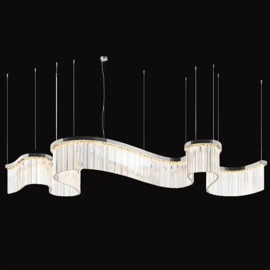 Contemporary Flowing Silhouette Waveform Glass Chandelier - W61.8"*D135.8"*H15.4"(W157cm*D345cm*H39cm)White LightChromeBlushlighting