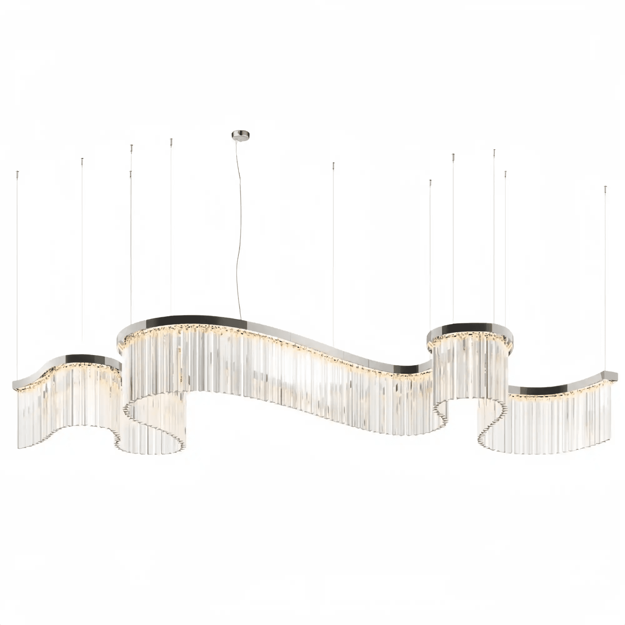 Contemporary Flowing Silhouette Waveform Glass Chandelier - W61.8"*D135.8"*H15.4"(W157cm*D345cm*H39cm)Warm LightChromeBlushlighting