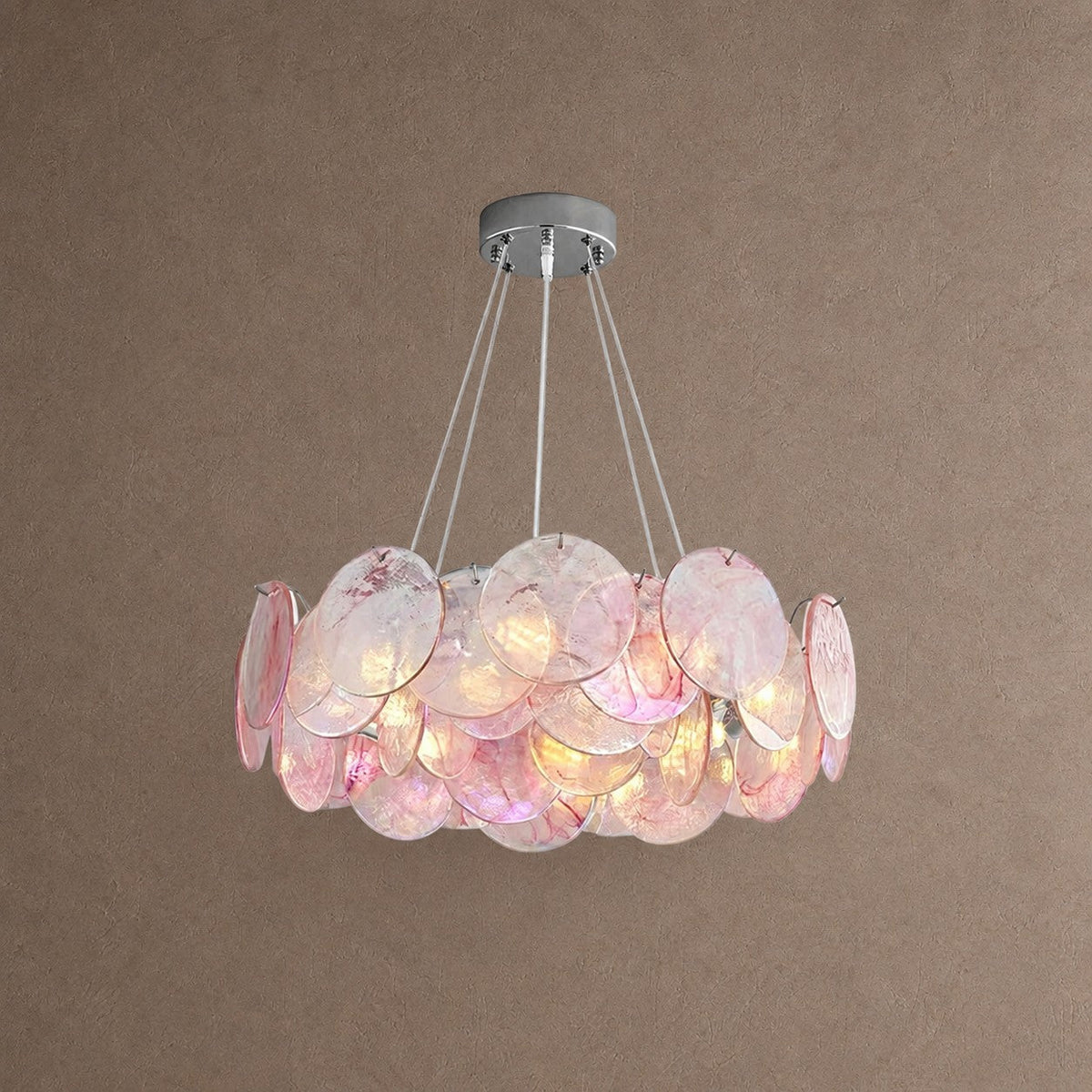 Contemporary Pink Murano Glass Round Chandelier, 31.5 inch - Pink6 Lights: Dia50cm*H17cm / Dia19.69" x H6.69"Blushlighting