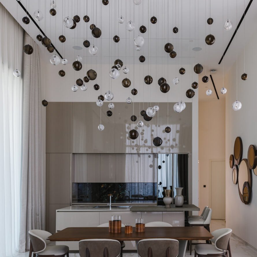 Cosmic Sphere Cascade Glass Chandelier - 3 - lights ∅ 11.8″ x H 59.1″ClearBlushlighting
