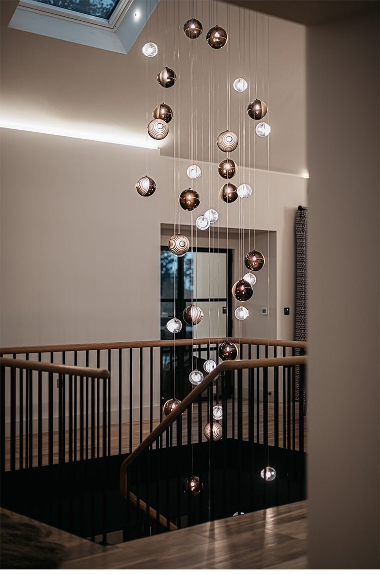 Cosmic Sphere Cascade Glass Chandelier - 3 - lights ∅ 11.8″ x H 59.1″ClearBlushlighting