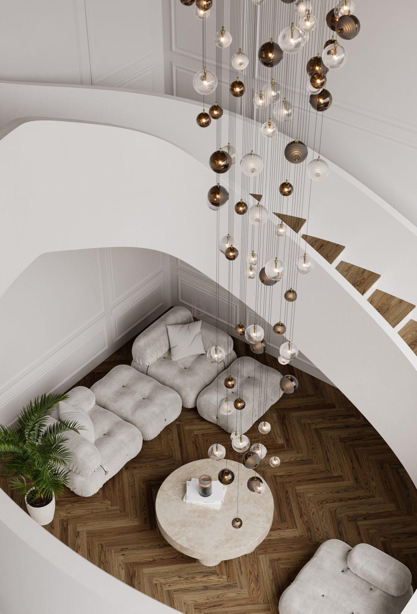 Cosmic Sphere Cascade Glass Chandelier - 3 - lights ∅ 11.8″ x H 59.1″ClearBlushlighting