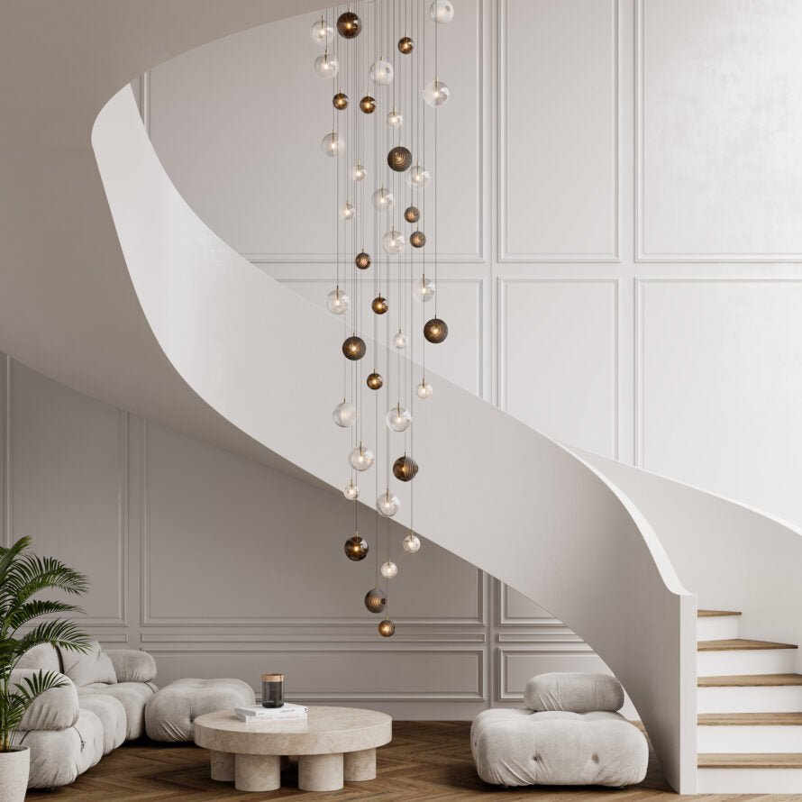 Cosmic Sphere Cascade Glass Chandelier - 3 - lights ∅ 11.8″ x H 59.1″ClearBlushlighting