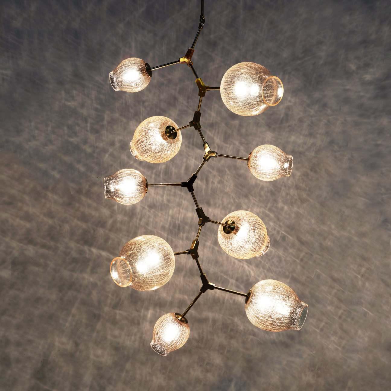 Covington Drop Globe Branching Bubble Chandelier 38''-Chandelier-Champagne Crackle Glass-Brass-Blushlighting