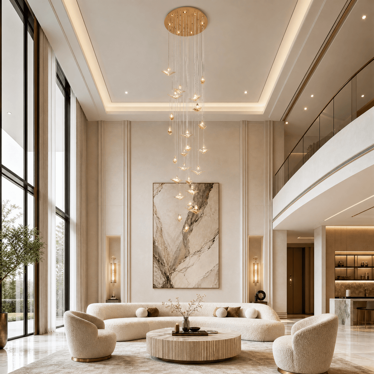 Crane Cascading Handmade Glass Chandelier - Ø23.6" × H137.8" (Ø60 × H350 cm)Blushlighting