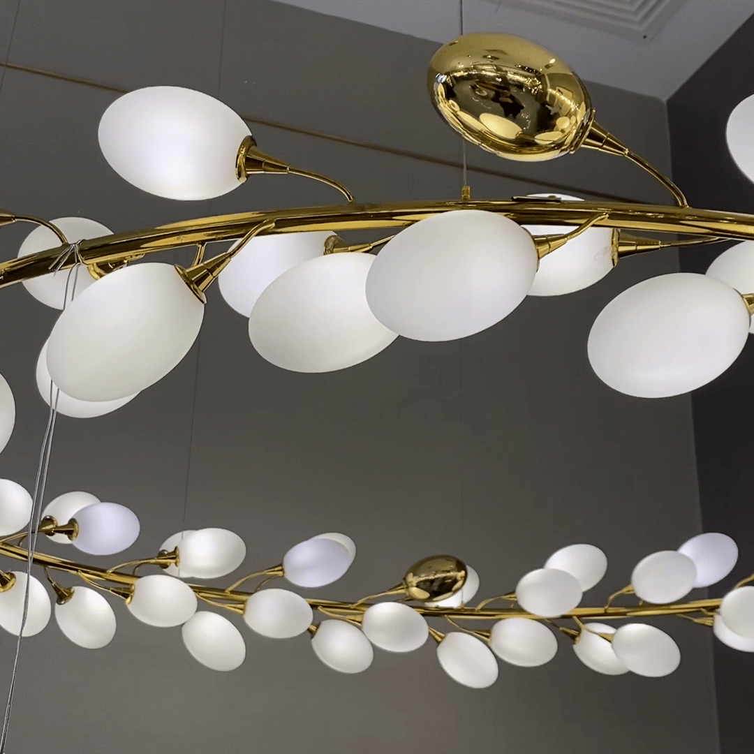 Creative Art Grape Chandelier Pure White Nordic Ring and Linear Design for Living Room or Dining Room - Linear/L47.2"*H118.1"Warm LightBlushlighting