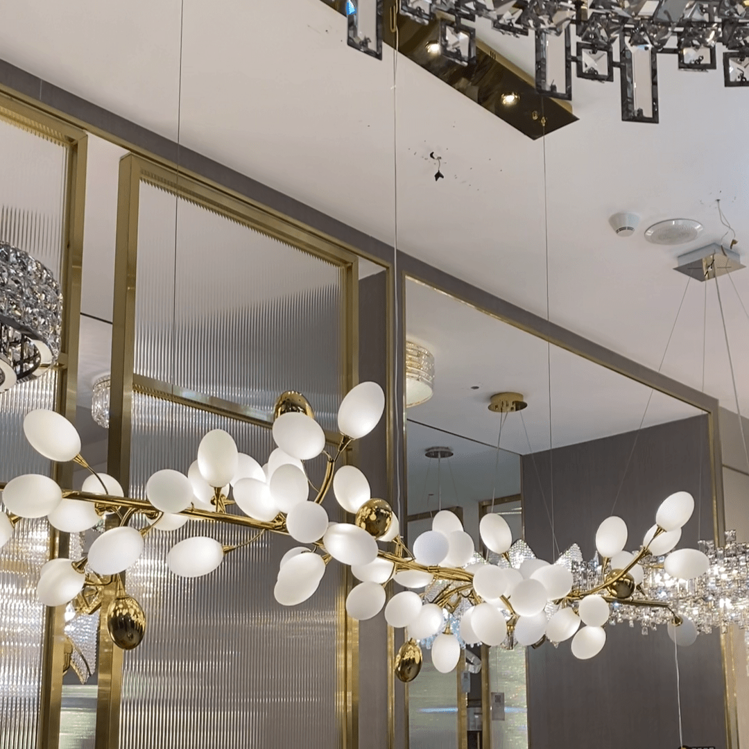 Creative Art Grape Chandelier Pure White Nordic Ring and Linear Design for Living Room or Dining Room - Linear/L47.2"*H118.1"Warm LightBlushlighting