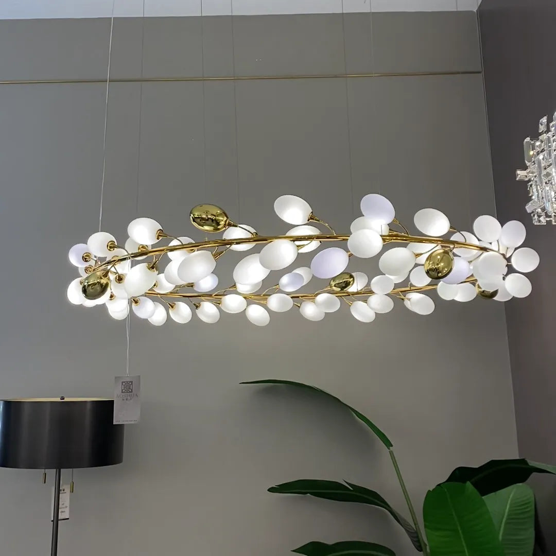 Creative Art Grape Chandelier Pure White Nordic Ring and Linear Design for Living Room or Dining Room-Chandeliers-Round/D39.4"*H118.1"-Warm Light-Blushlighting