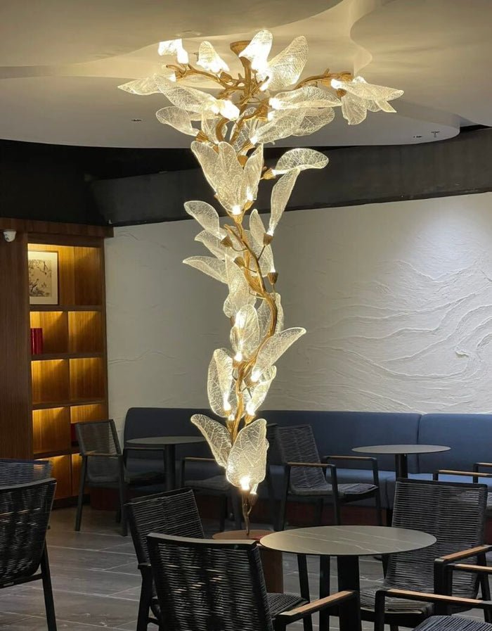 Creative Bionic Resin Leaves Chandelier for Living Room/Dining Room/Staircase - Flush Mount/D39.4"*H86.6"Warm LightBlushlighting
