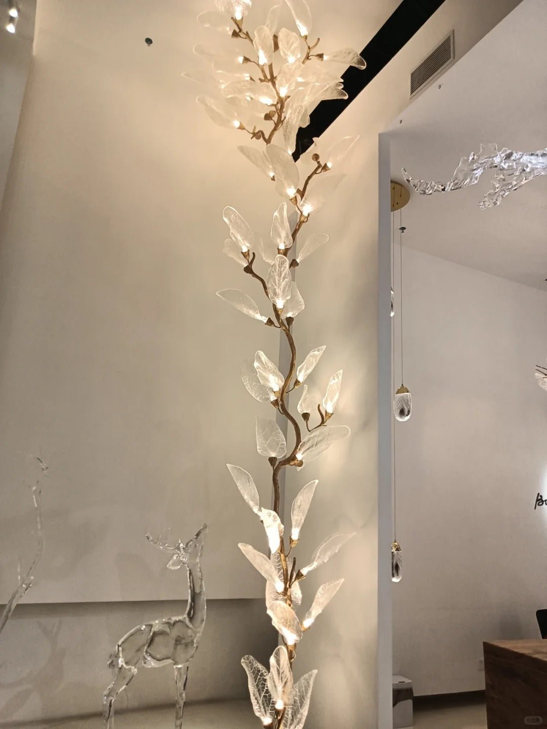 Creative Bionic Resin Leaves Chandelier for Living Room/Dining Room/Staircase - Floor Lamp/D23.6"*H63"Warm LightBlushlighting