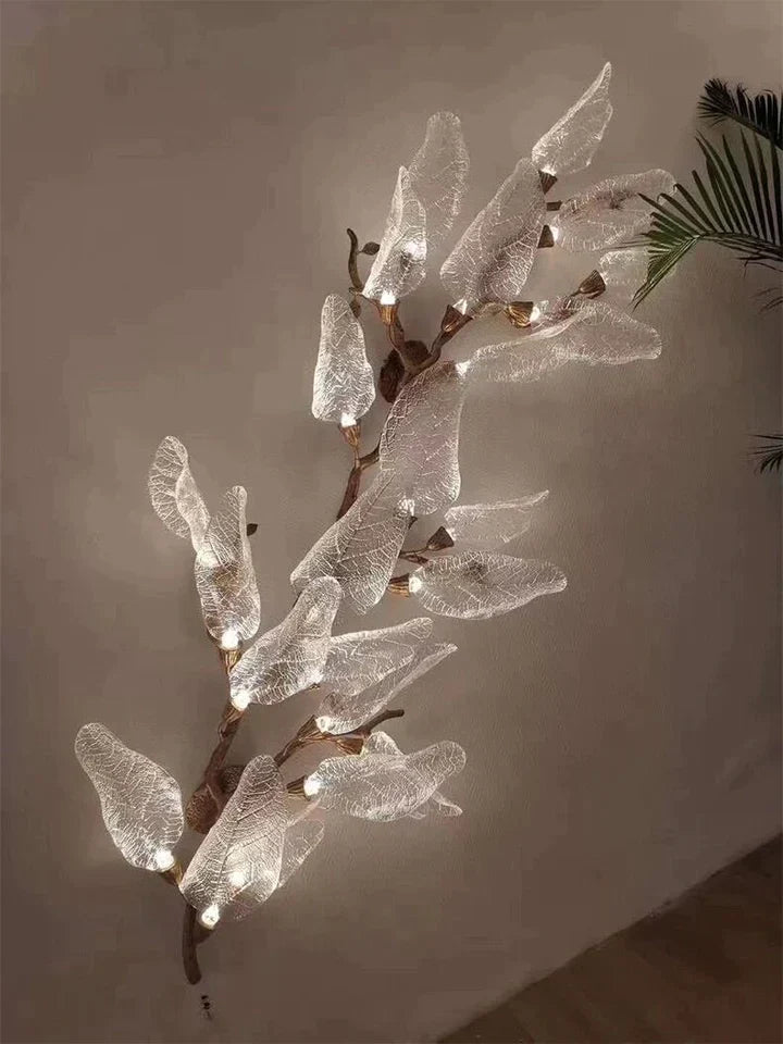 Creative Bionic Resin Leaves Chandelier for Living Room/Dining Room/Staircase - Linear/L47.2"*H19.7"Warm LightBlushlighting