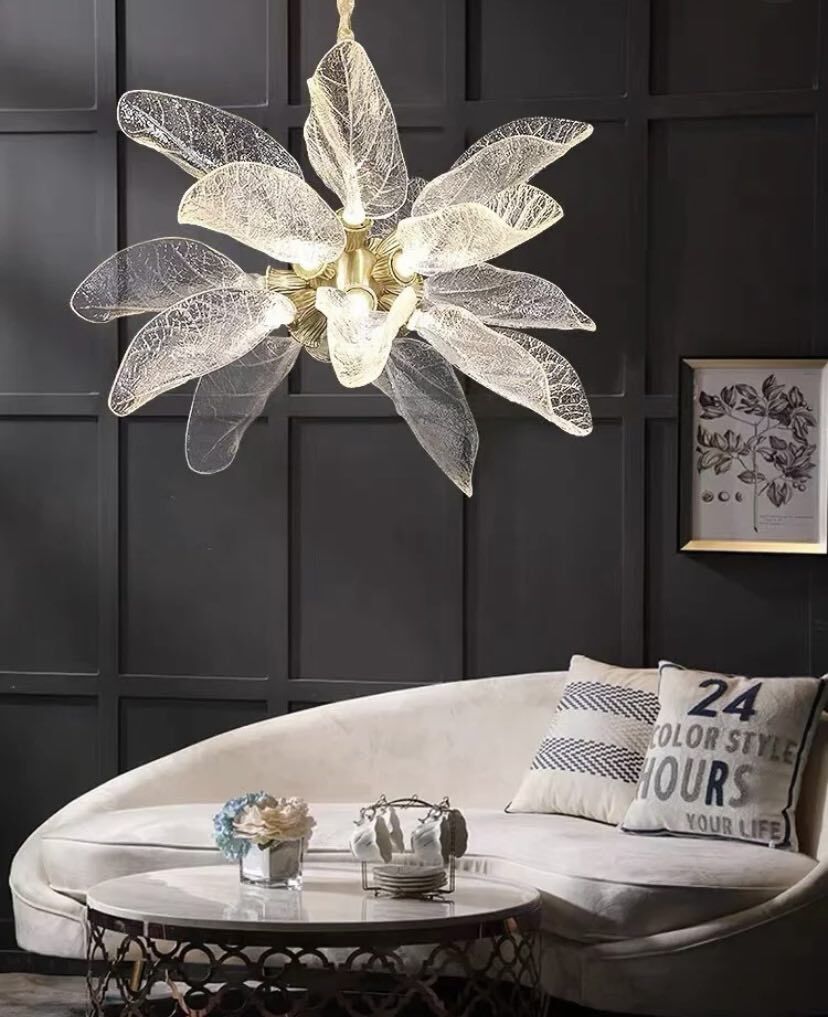 Creative Bionic Resin Leaves Chandelier for Living Room/Dining Room/Staircase - Round/D39.4"*H23.6"Warm LightBlushlighting