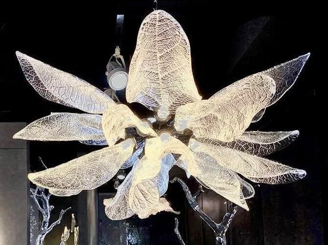 Creative Bionic Resin Leaves Chandelier for Living Room/Dining Room/Staircase - Wall Lamp/W27.5"*H59.1"Warm LightBlushlighting