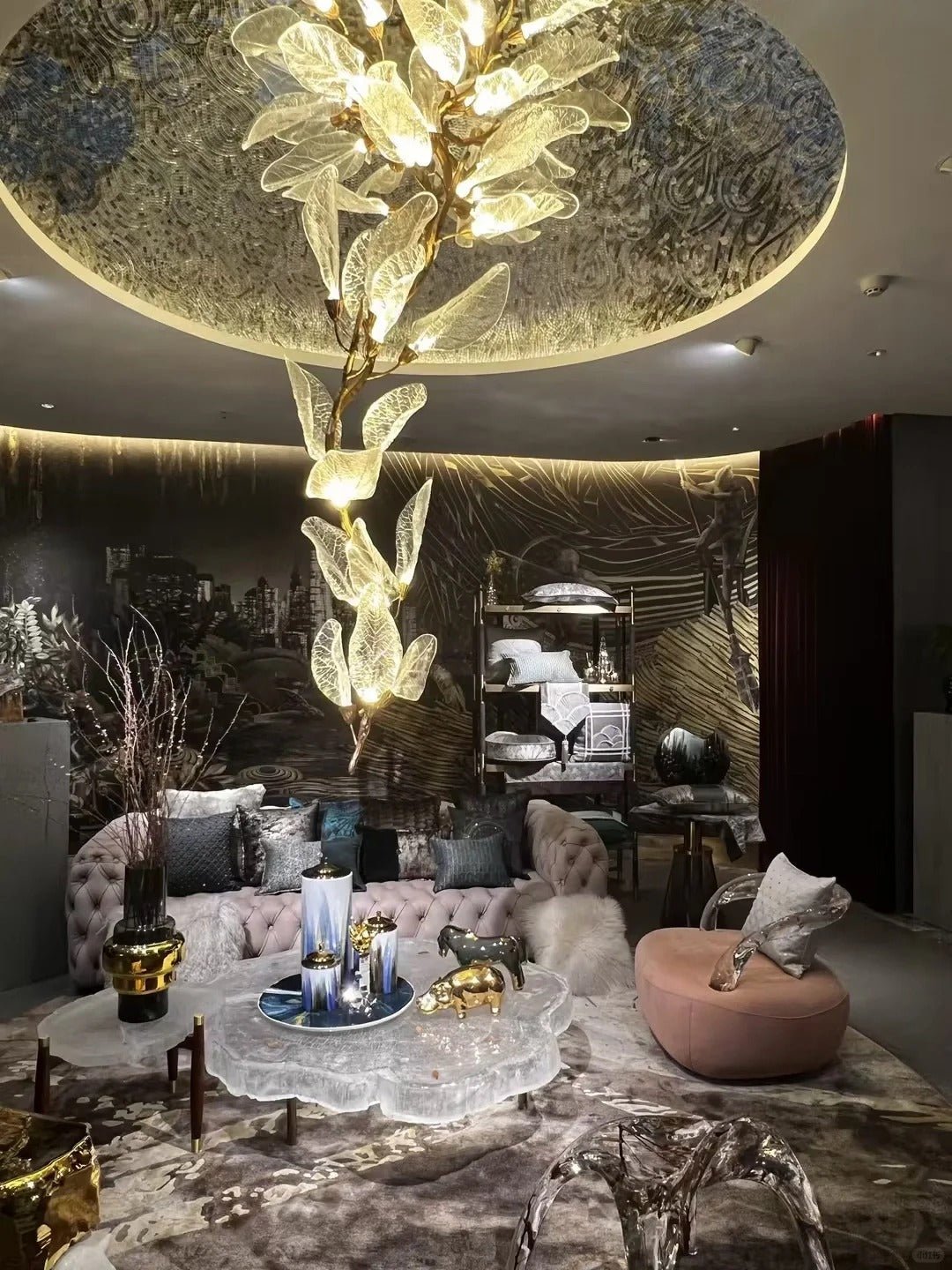 Creative Bionic Resin Leaves Chandelier for Living Room/Dining Room/Staircase - Floor Lamp/D23.6"*H63"Warm LightBlushlighting