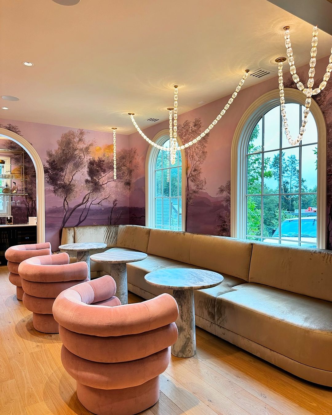 Creative Glass Pearl Necklace Pendant Chandelier for Living/Dining Room/Staircase - L39.4"/3.5kgOneWarm LightBlushlighting