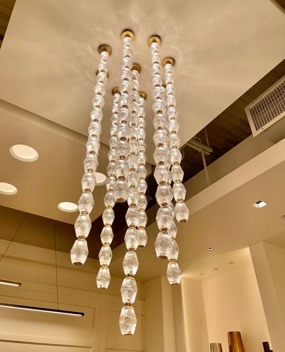 Creative Glass Pearl Necklace Pendant Chandelier for Living/Dining Room/Staircase - L39.4"/3.5kgOneWarm LightBlushlighting