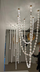 Creative Glass Pearl Necklace Pendant Chandelier for Living/Dining Room/Staircase - L39.4"/3.5kgOneWarm LightBlushlighting