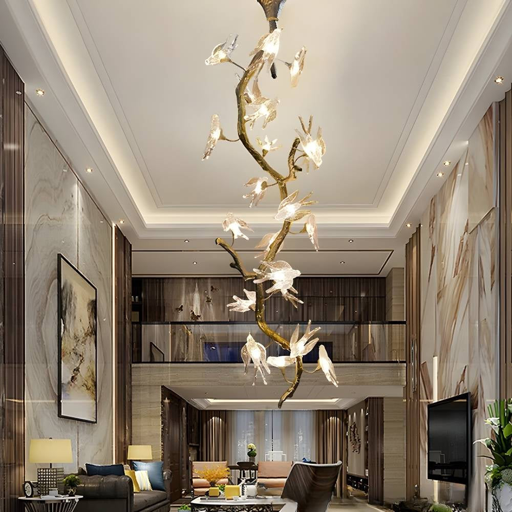 Crissy Branch Brass Bird Branch Staircase Chandelier by Blushlighting