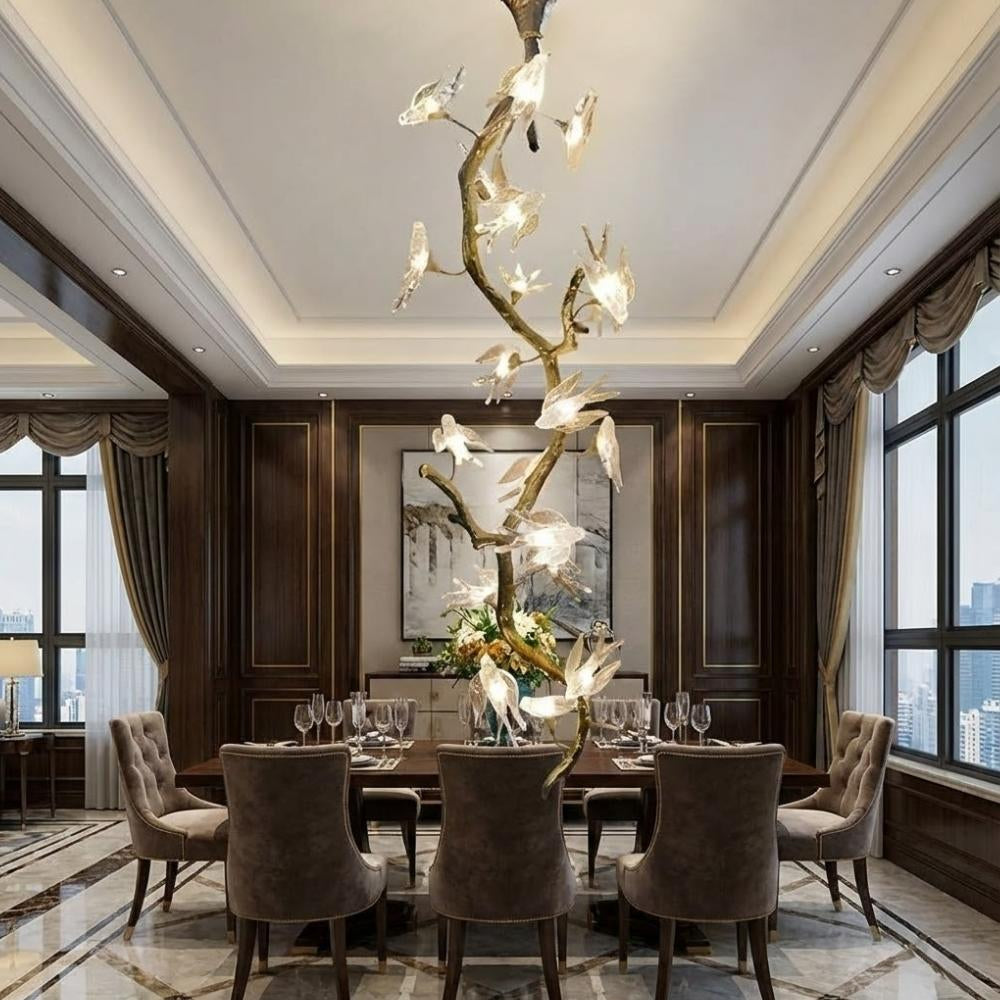 Crissy Branch Brass Bird Branch Staircase Chandelier by Blushlighting