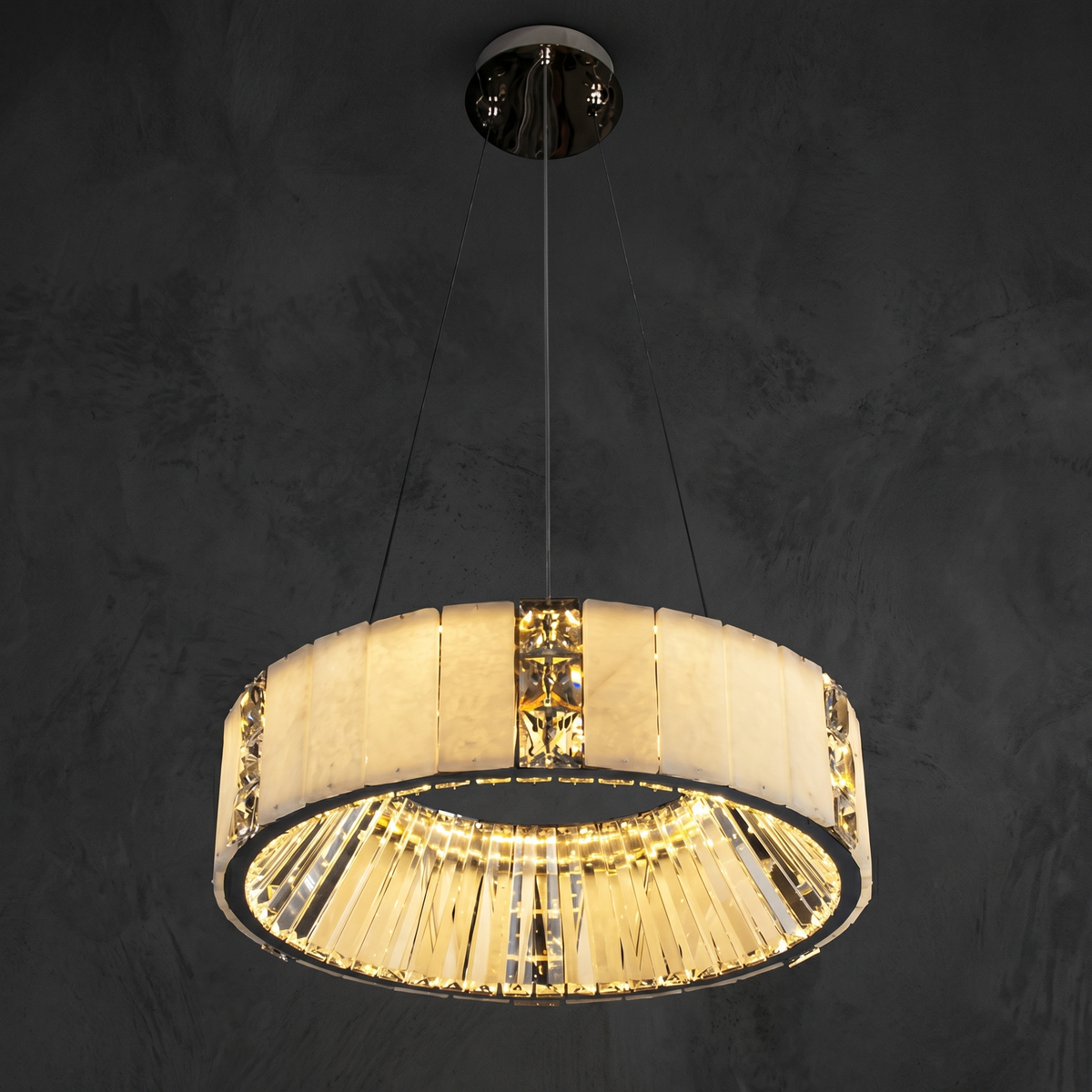Alabaster Round Chandelier in chrome