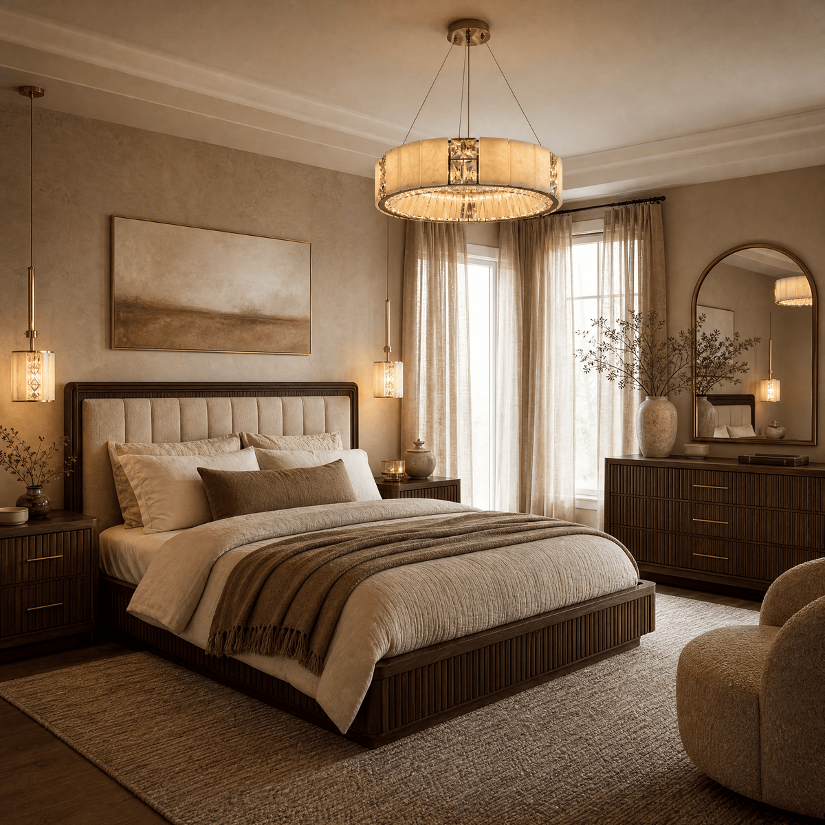 Cristallo Modern Alabaster Round Drum Chandelier - D400Blushlighting