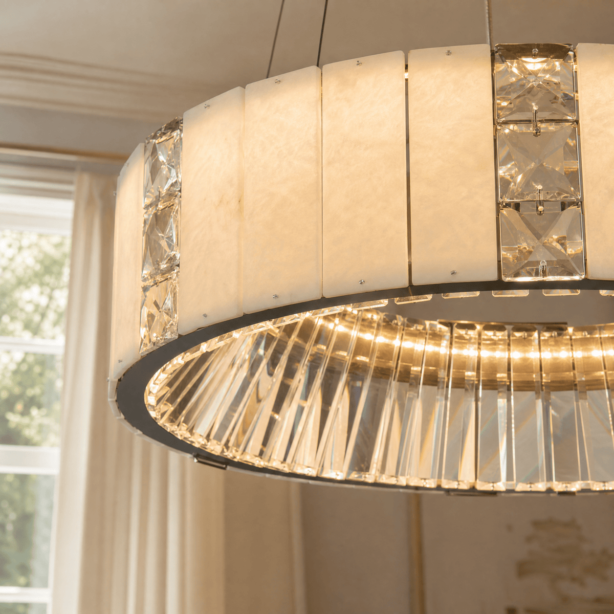 Cristallo Modern Alabaster Round Drum Chandelier - D400Blushlighting