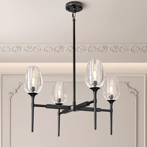 Crystal Black Adjustable 28" Tulip Pendant Chandelier with 4 Lights - Black - 27in - 4LightsBlushlighting