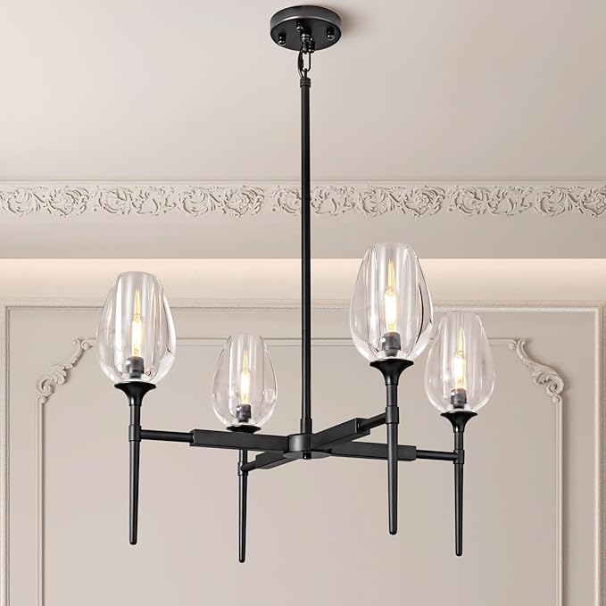 Crystal Black Adjustable 28" Tulip Pendant Chandelier with 4 Lights - Black - 27in - 4LightsBlushlighting