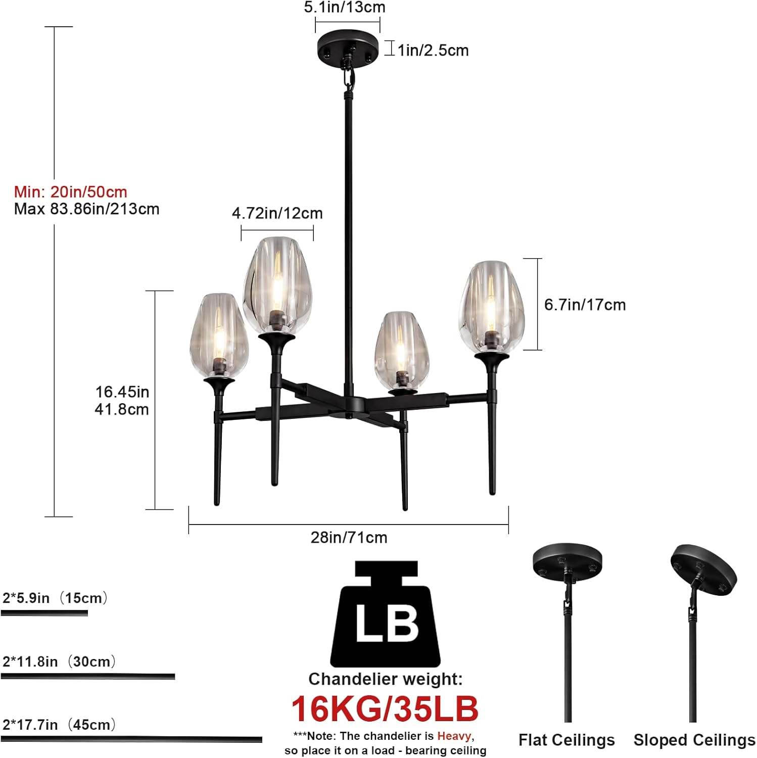 Crystal Black Pendant Lights Kitchen Island - 4 - Black - 54inBlushlighting