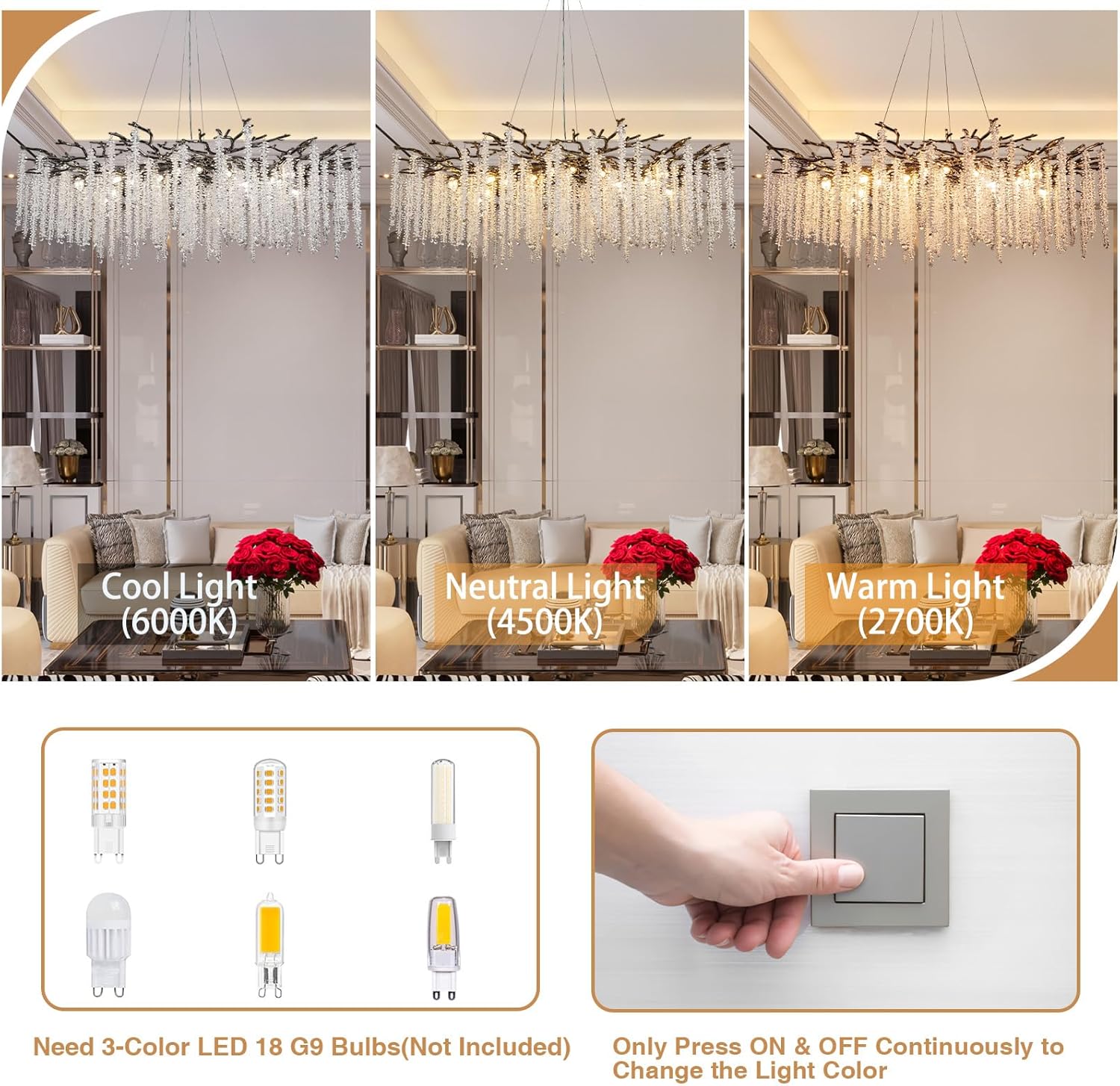 Crystal Chandelier for Dining Room – Modern Black Round Tree Branch Design - Blushlighting