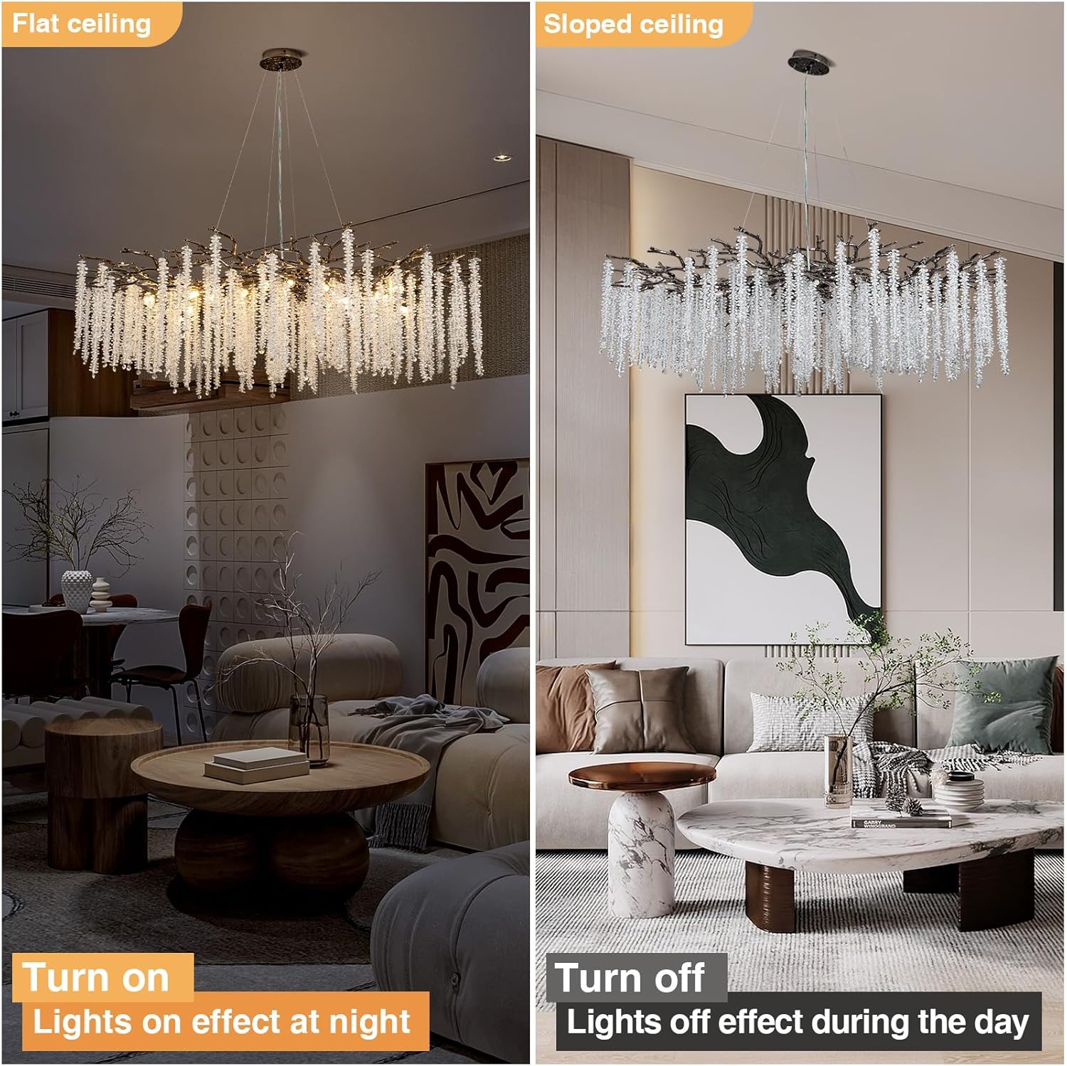 Crystal Chandelier for Dining Room – Modern Black Round Tree Branch Design - Blushlighting