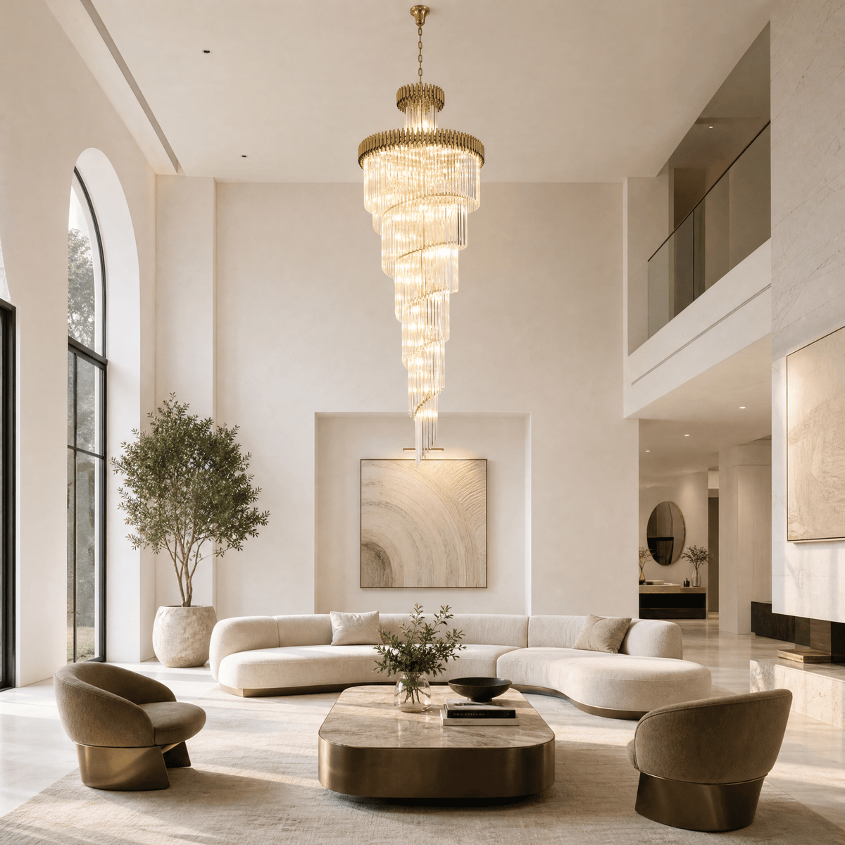 Crystal Spiral Chandelier – Gold Finish, 39‑in Diameter - Blushlighting