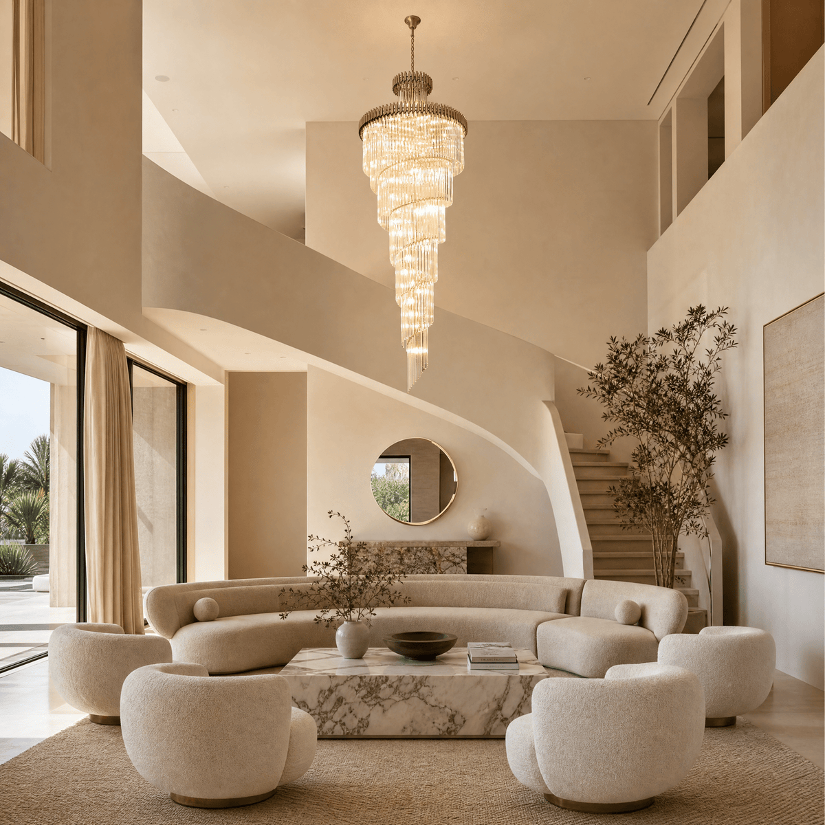 Crystal Spiral Chandelier – Gold Finish, 39‑in Diameter - Blushlighting