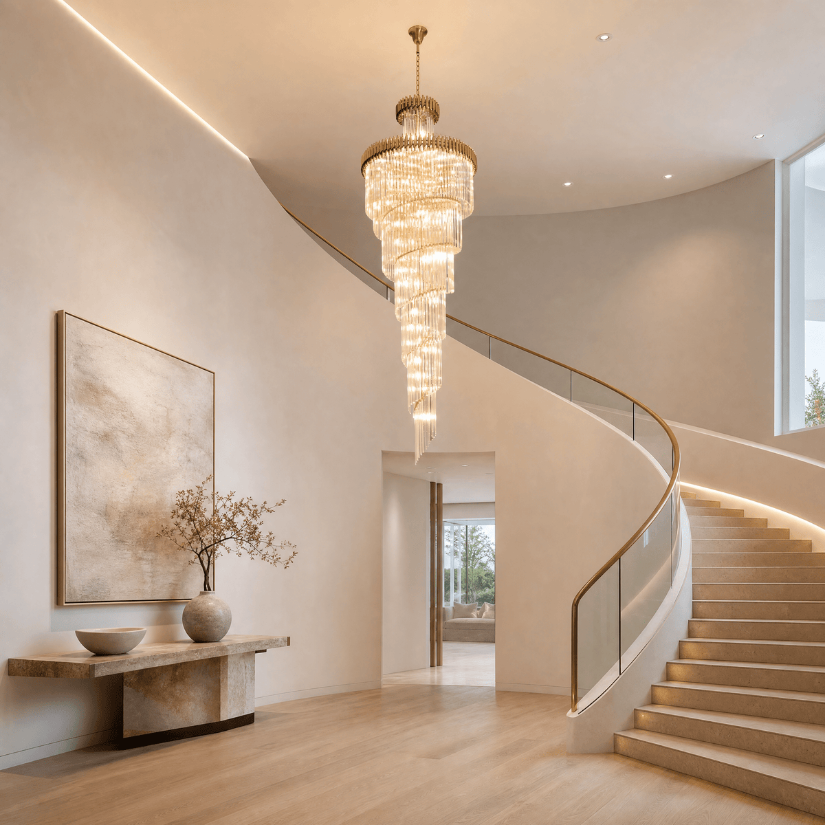 Crystal Spiral Chandelier – Gold Finish, 39‑in Diameter - Blushlighting