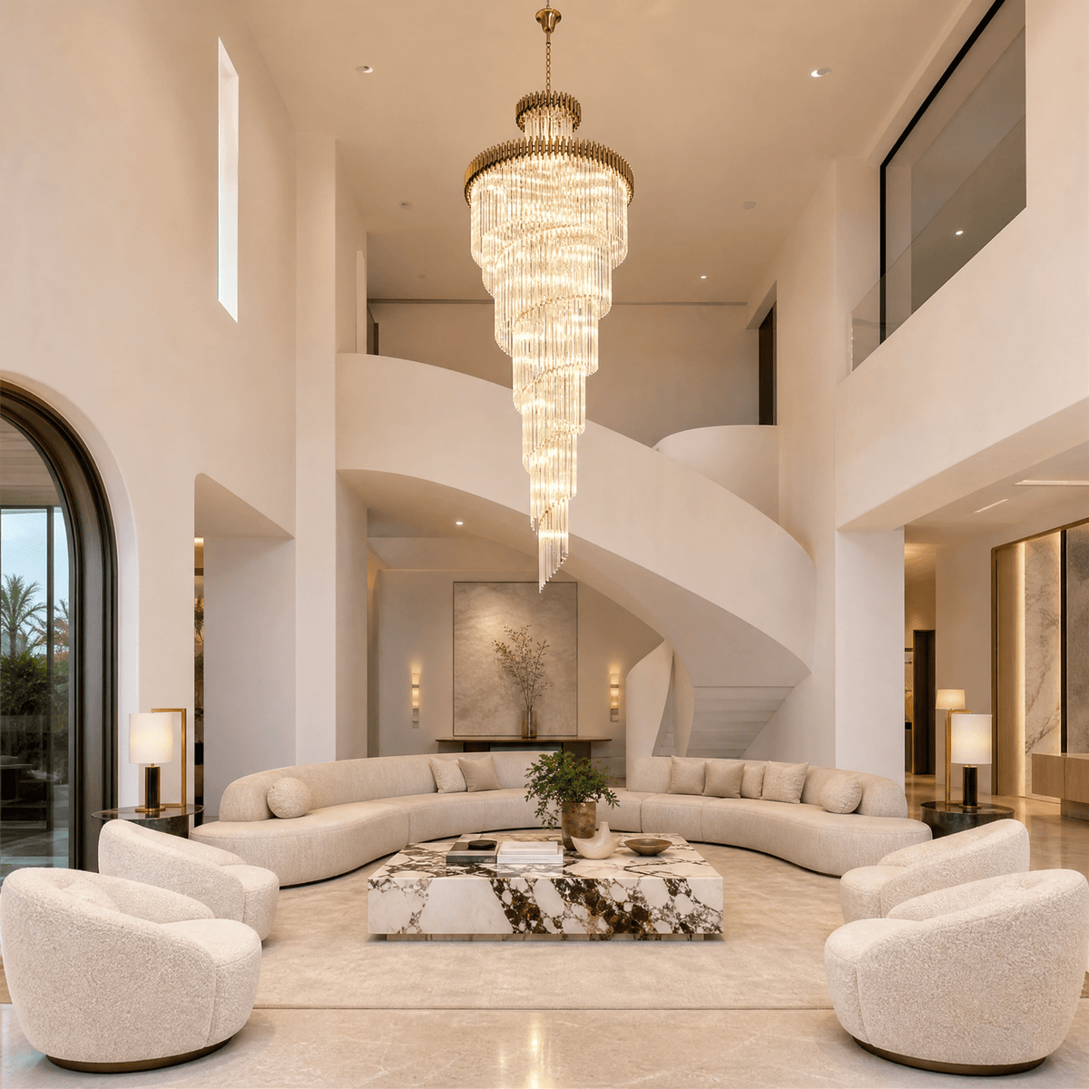 Crystal Spiral Chandelier – Gold Finish, 39‑in Diameter - Blushlighting