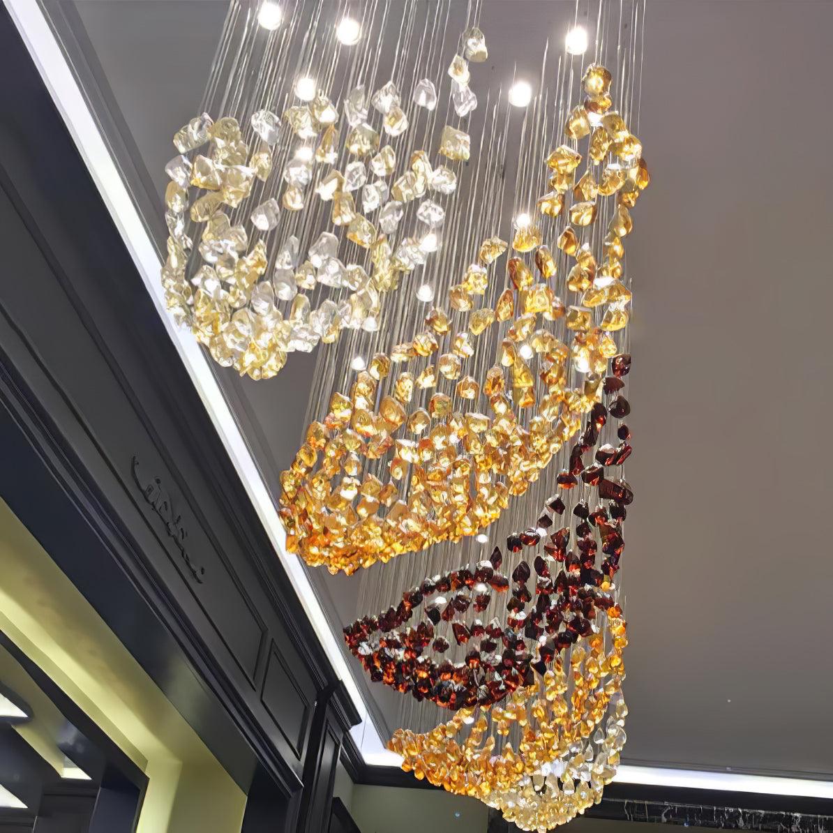 Crystal Stone Crystal Spiral Chandelier - Long canopy L 47.2″ x W 15.7″ x H 59.1″ / L 120cm x W 40cm x H 150cmBlushlighting