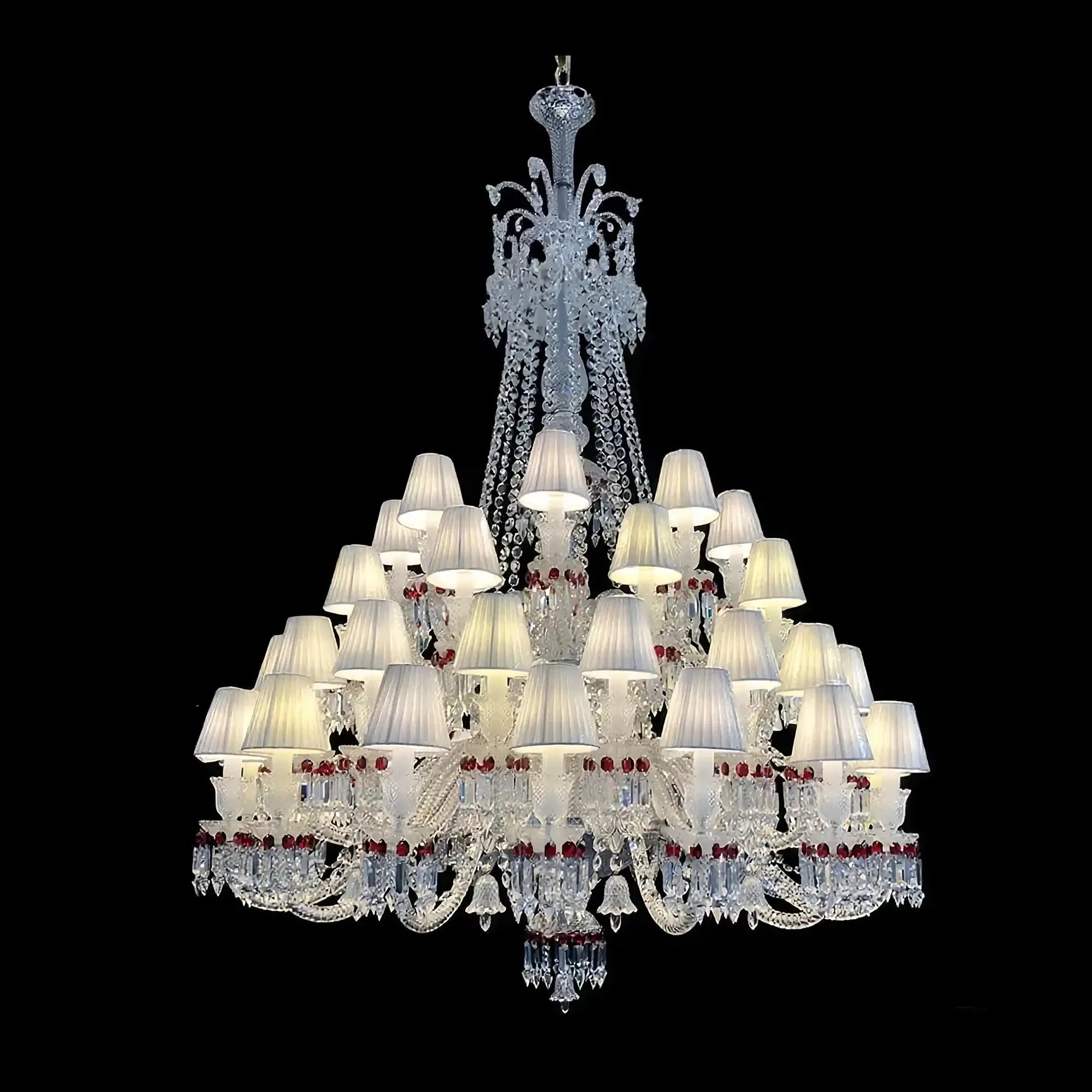 Custom Made Zanith Chandelier Clear & Red Crystal Lighting with Lampshades - Blushlighting