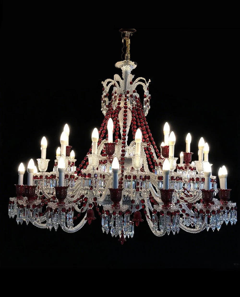 Customize 40 Lights Zanith Chandelier Clear & Red Crystal Lighting - Blushlighting