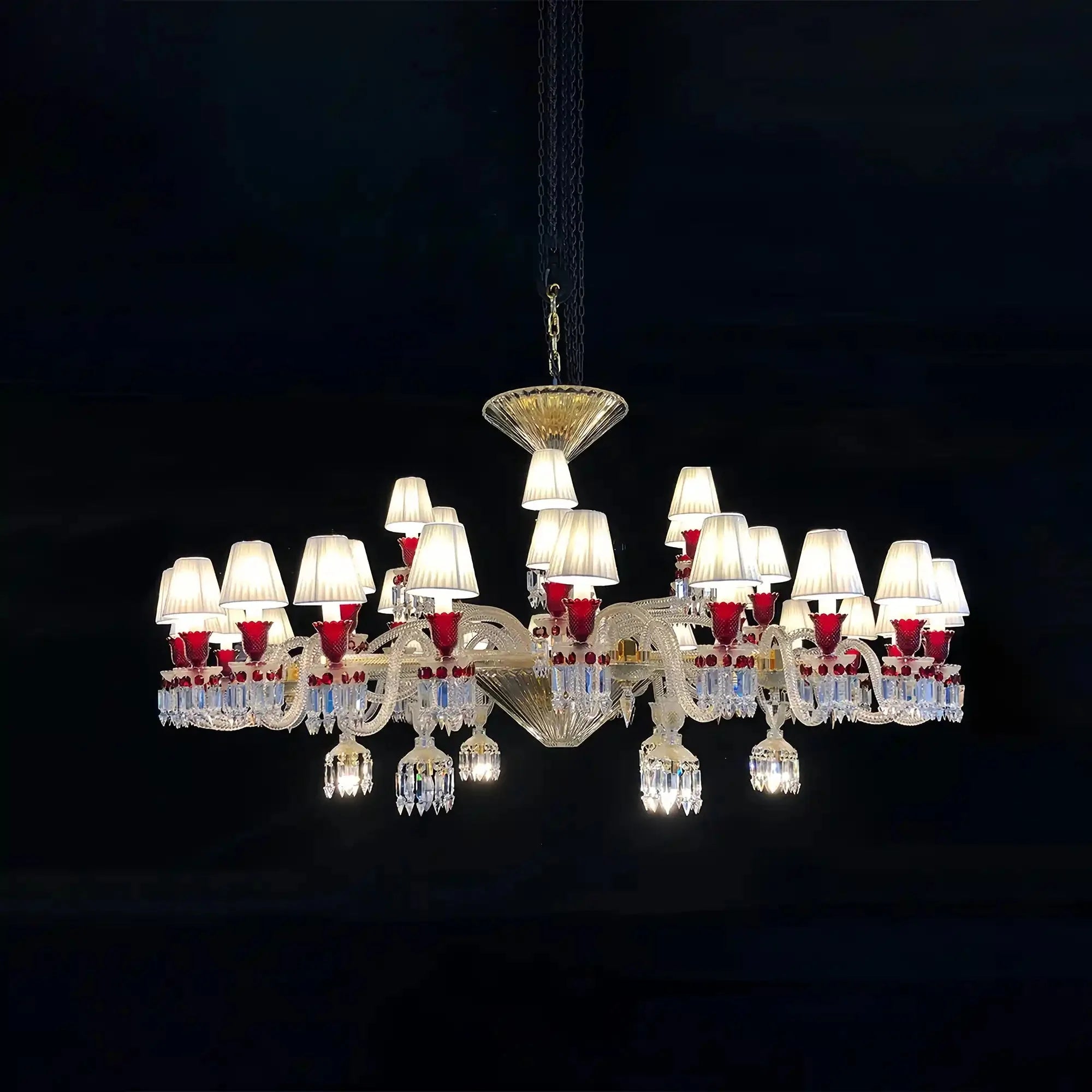 Customize Paris Chandelier Clear & Red Crystal Chandelier with 36 Lampshades - Blushlighting