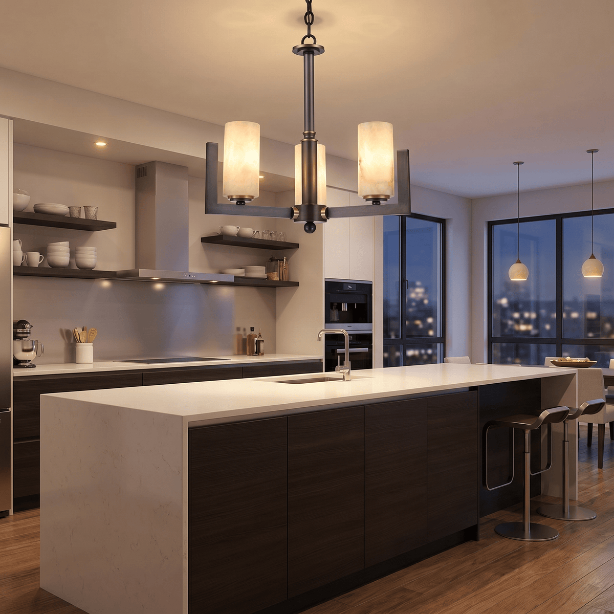 Cylinder 3-arm Alabaster Pendant Light - Blushlighting